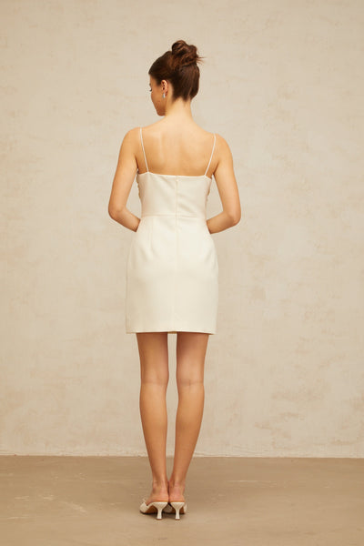 Xavière white V-neck 3d-petal mini dress