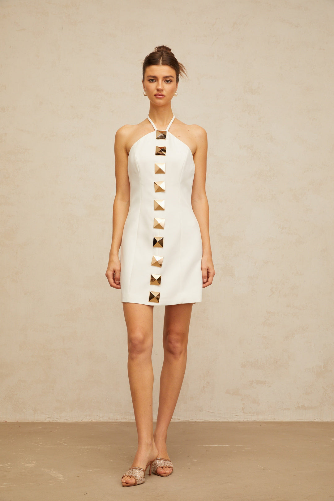Annabelle white halterneck A-line mini dress - Celestia Couture