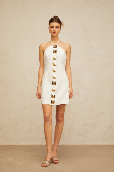 Annabelle white halterneck A-line mini dress