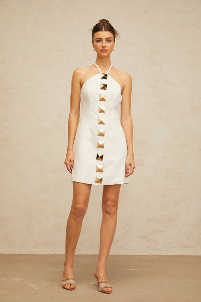 Annabelle white halterneck A-line mini dress