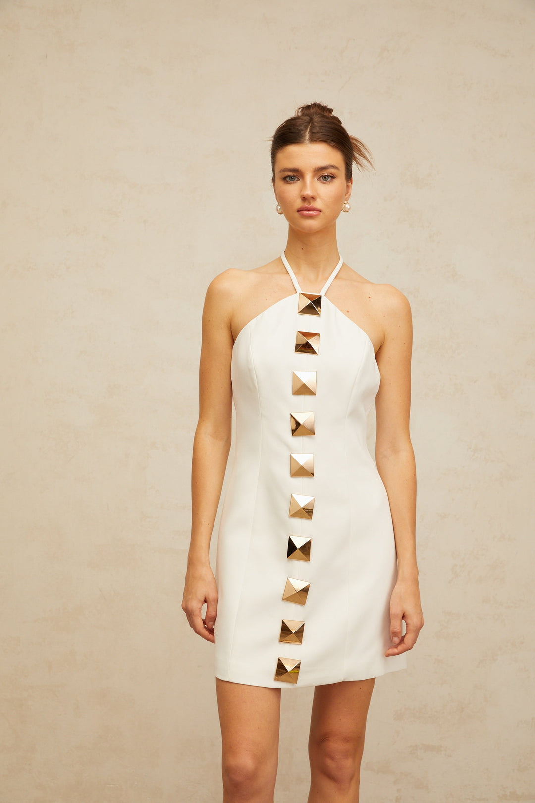 Annabelle white halterneck A-line mini dress - Celestia Couture