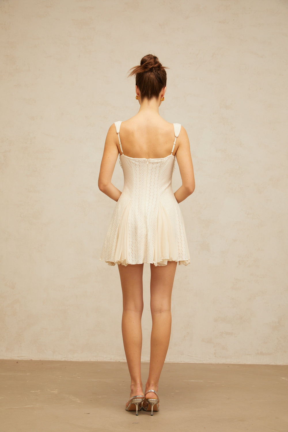Calliopée cream-white embellished flared mini dress - Celestia Couture