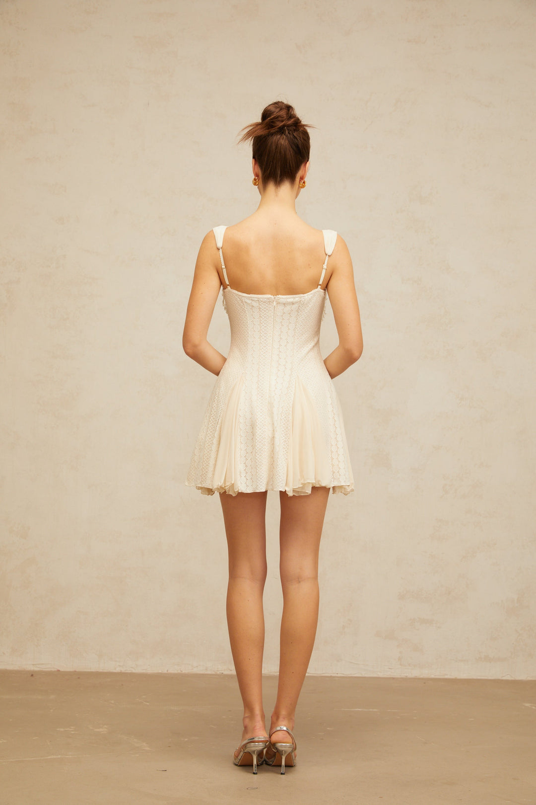 Calliopée cream-white embellished flared mini dress - Celestia Couture