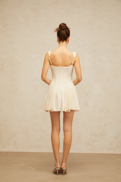 Calliopée cream-white embellished flared mini dress