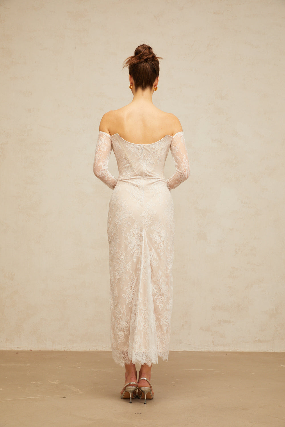 Énora white embellished floral-lace midi dress - Celestia Couture