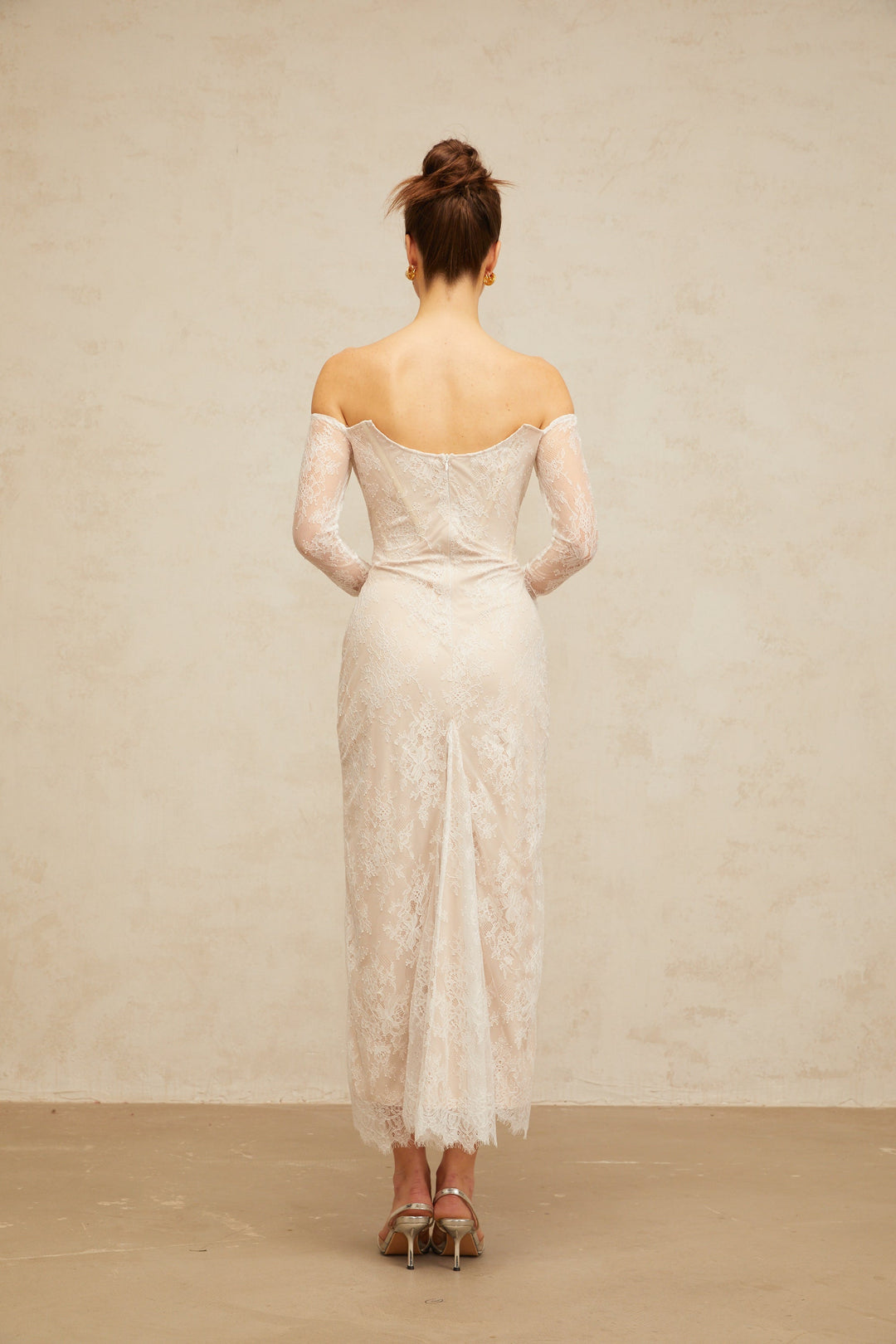 Énora white embellished floral-lace midi dress - Celestia Couture