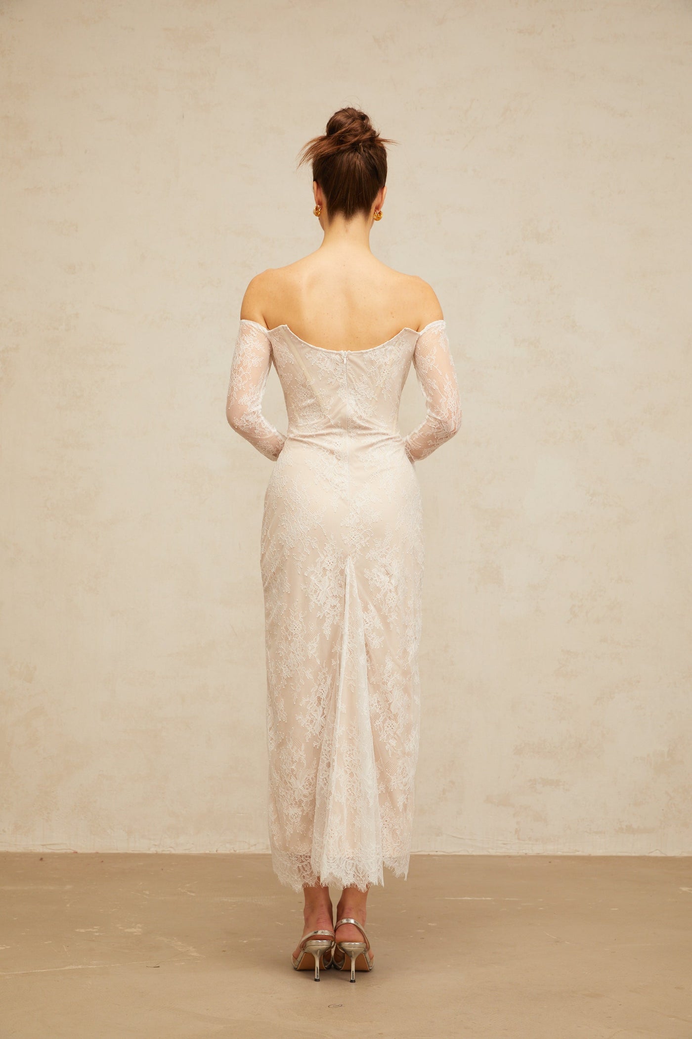 Énora white embellished floral-lace midi dress