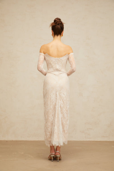 Énora white embellished floral-lace midi dress
