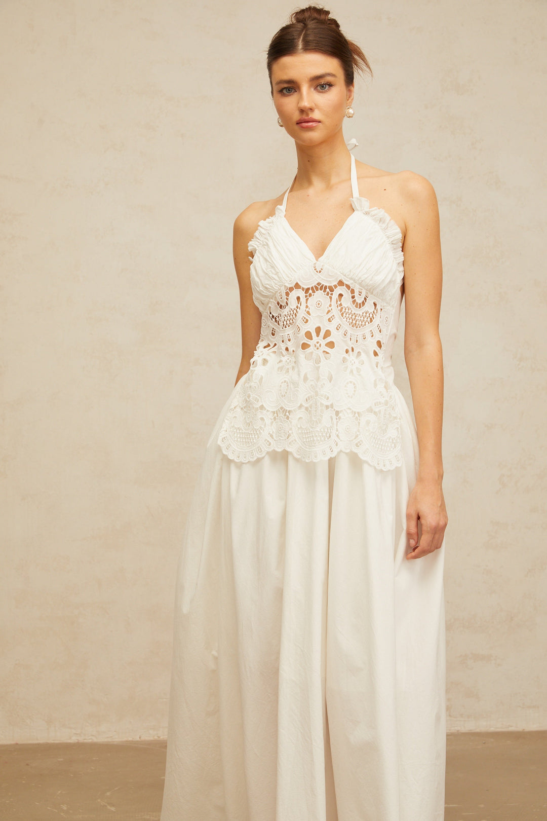 Bérénice white cut-out floral-embroidered shirred maxi dress - Celestia Couture