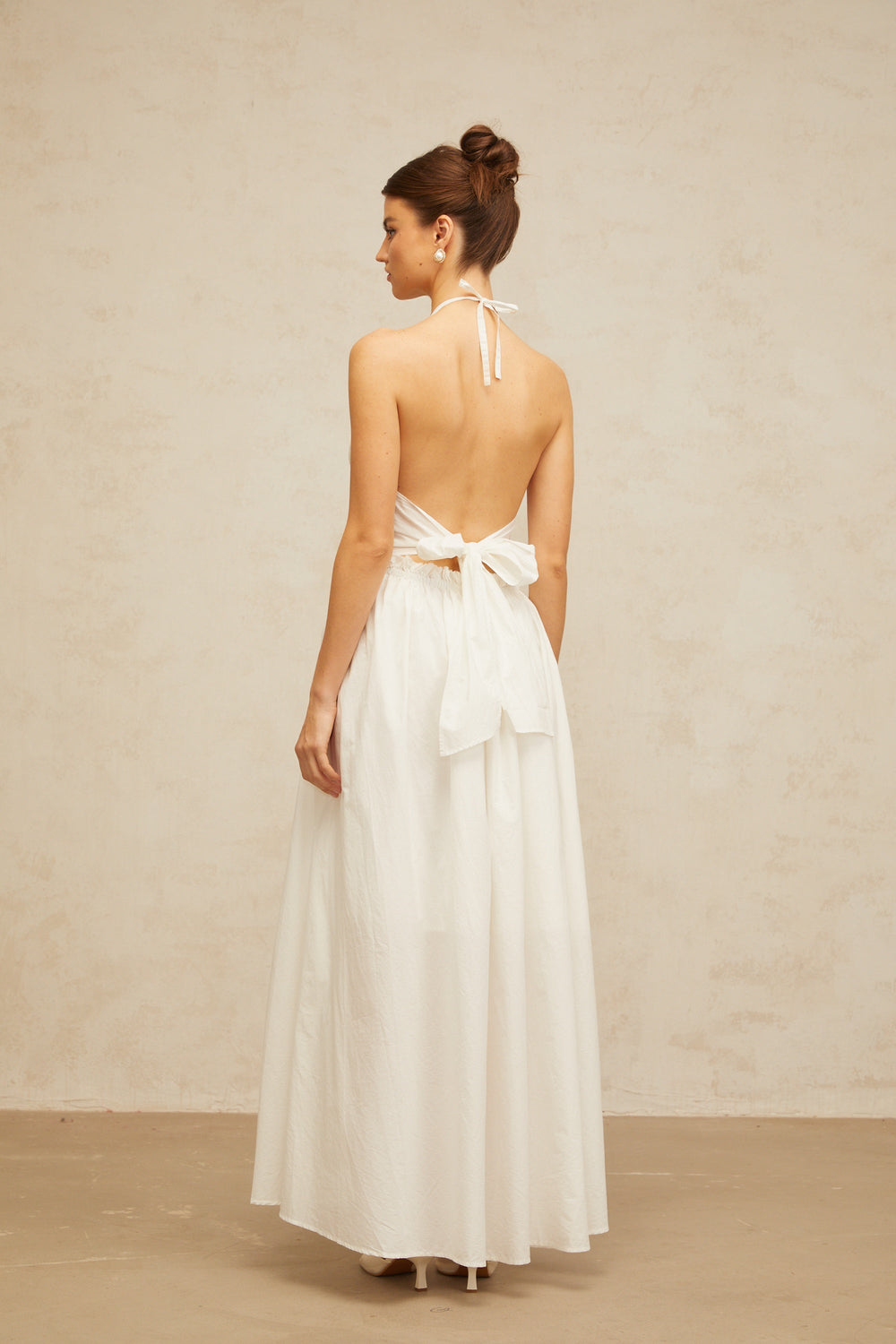Bérénice white cut-out floral-embroidered shirred maxi dress - Celestia Couture
