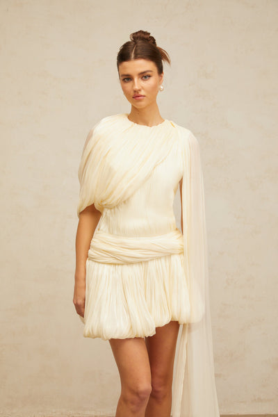 Cyrielle Pleated Mini Dress with Ribbon Design Accent