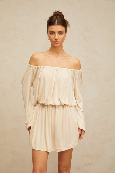 Emma neutrals structured-design mini dress