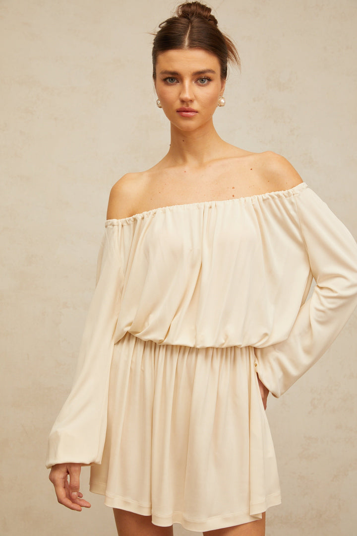 Emma neutrals structured-design mini dress - Celestia Couture