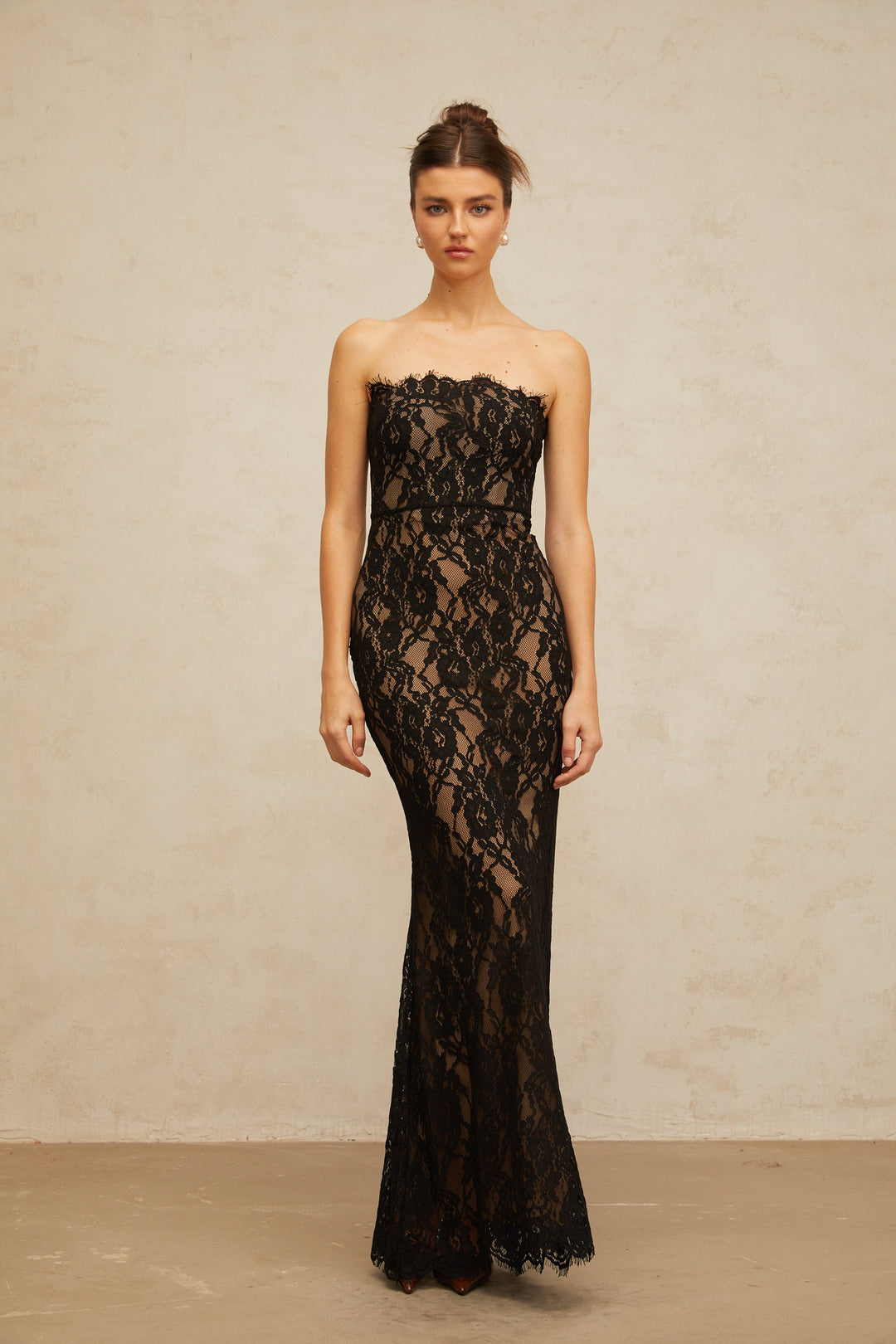 Ivonne black floral-lace mermaid maxi dress - Celestia Couture