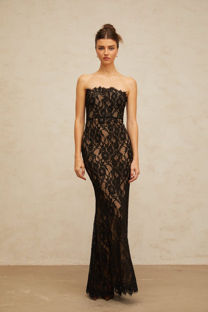 Ivonne black floral-lace mermaid maxi dress - Celestia Couture