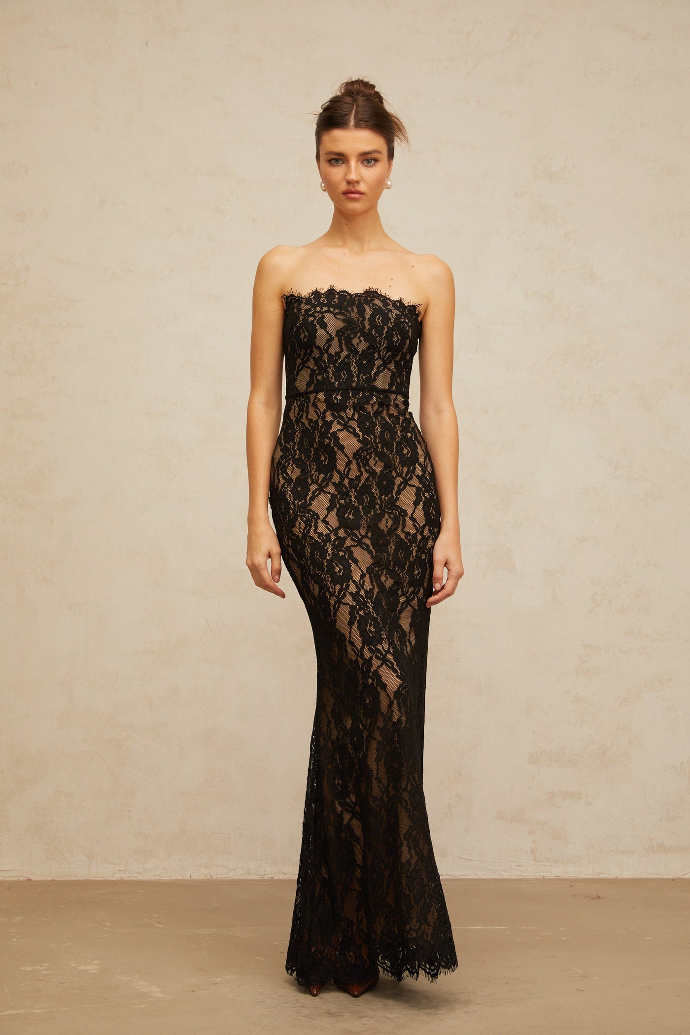 Ivonne black floral-lace mermaid maxi dress