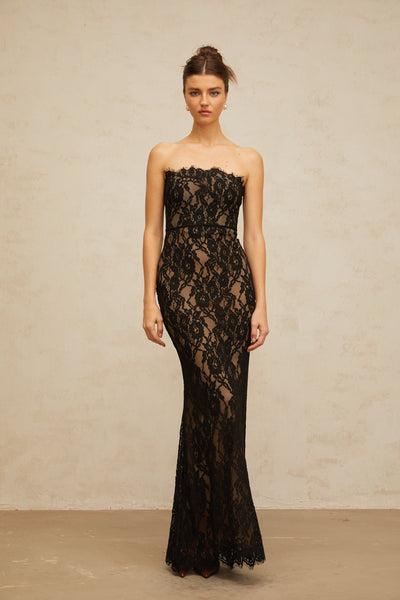 Ivonne black floral-lace mermaid maxi dress