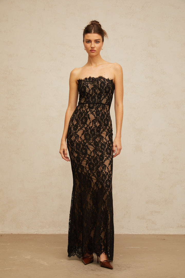 Ivonne black floral-lace mermaid maxi dress - Celestia Couture