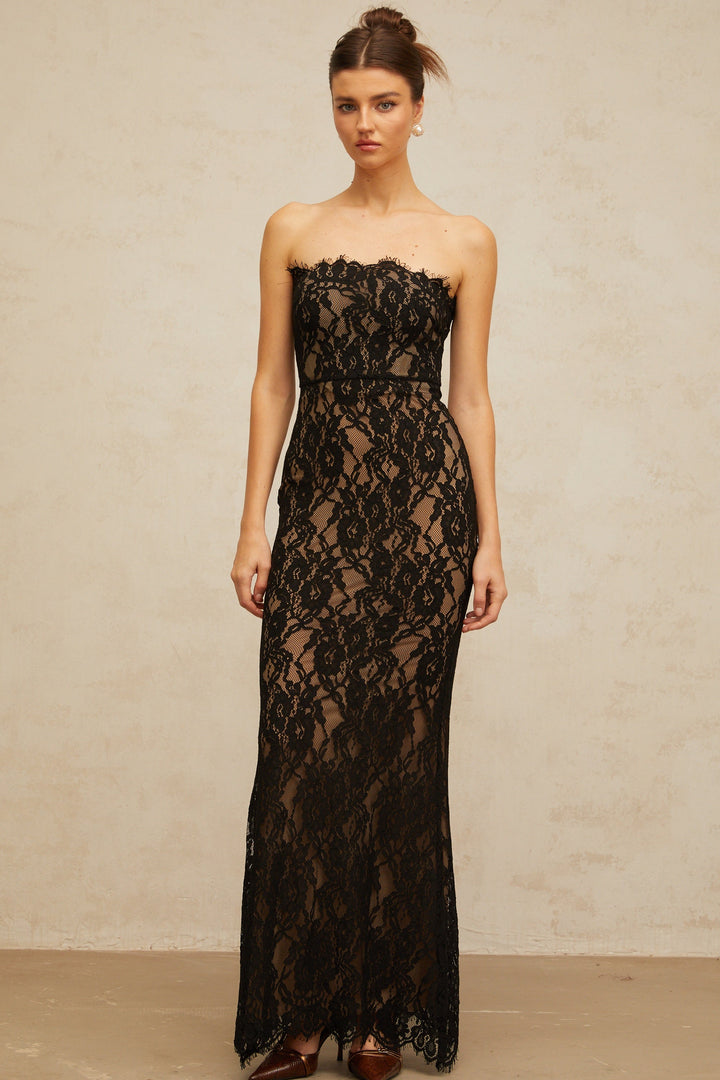 Ivonne black floral-lace mermaid maxi dress - Celestia Couture