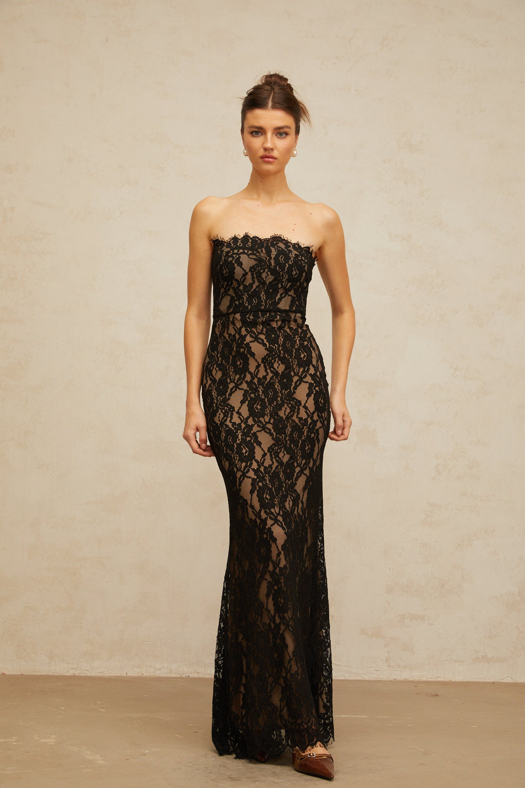 Ivonne black floral-lace mermaid maxi dress - Celestia Couture