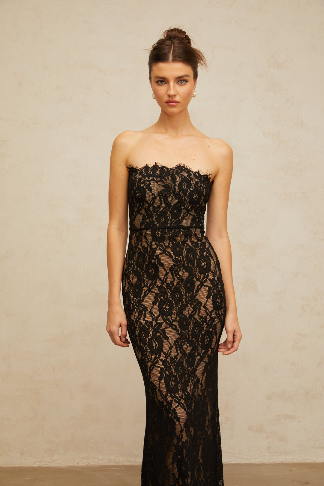 Ivonne black floral-lace mermaid maxi dress - Celestia Couture