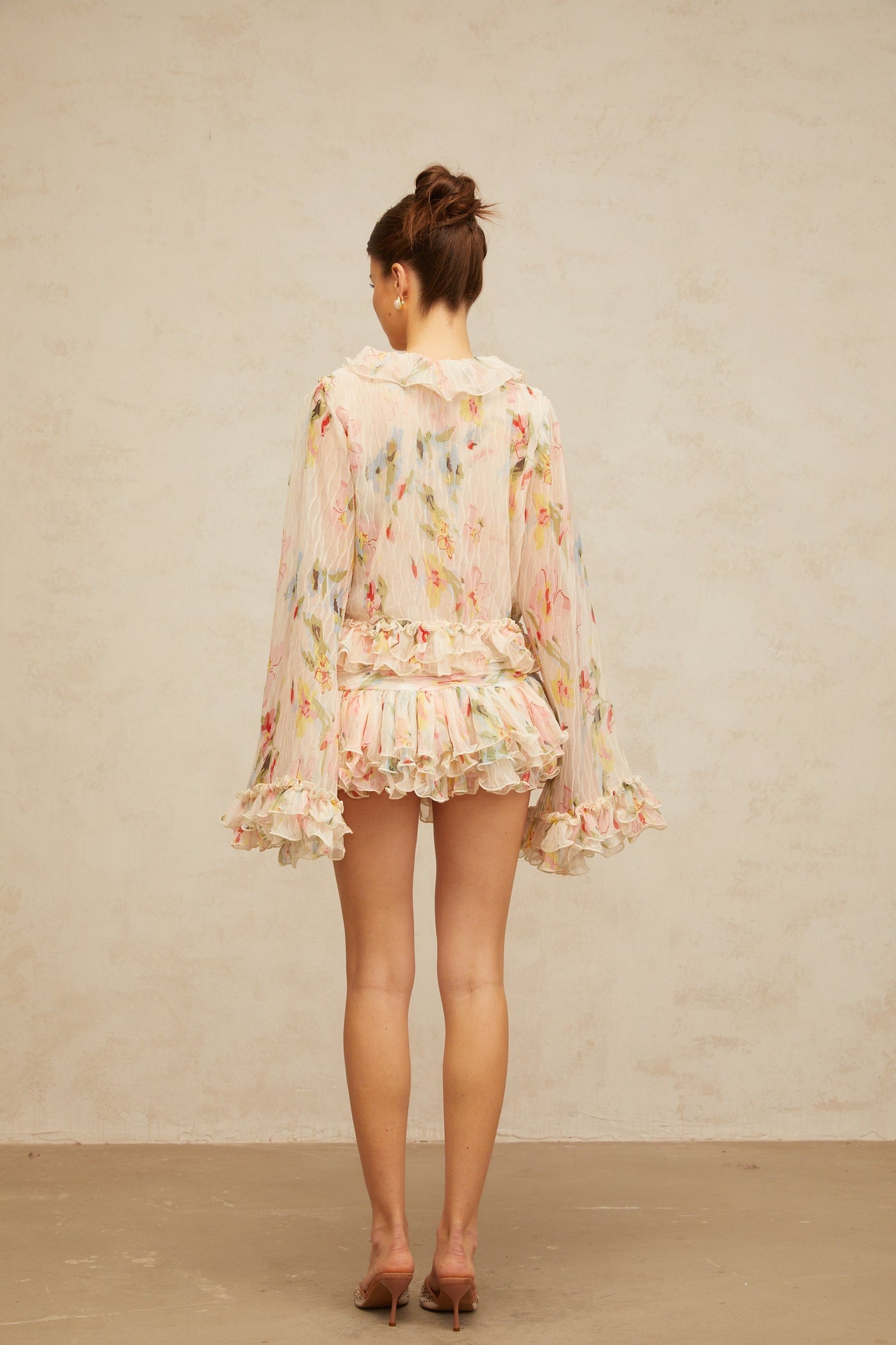 Donatienne floral-print ruffled blouse & skirt matching set