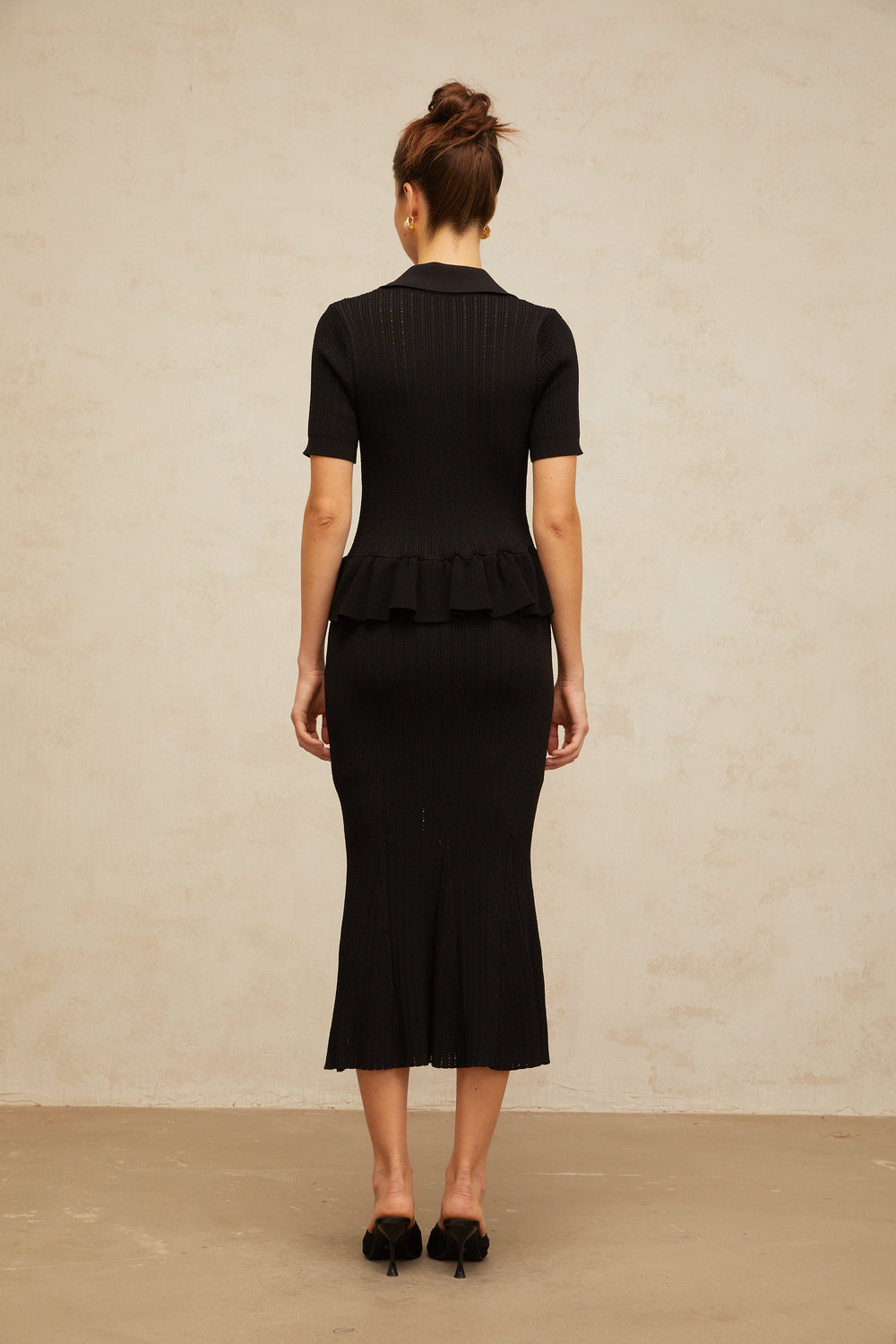 Félicie black embellished pointelle-knit midi dress - Celestia Couture