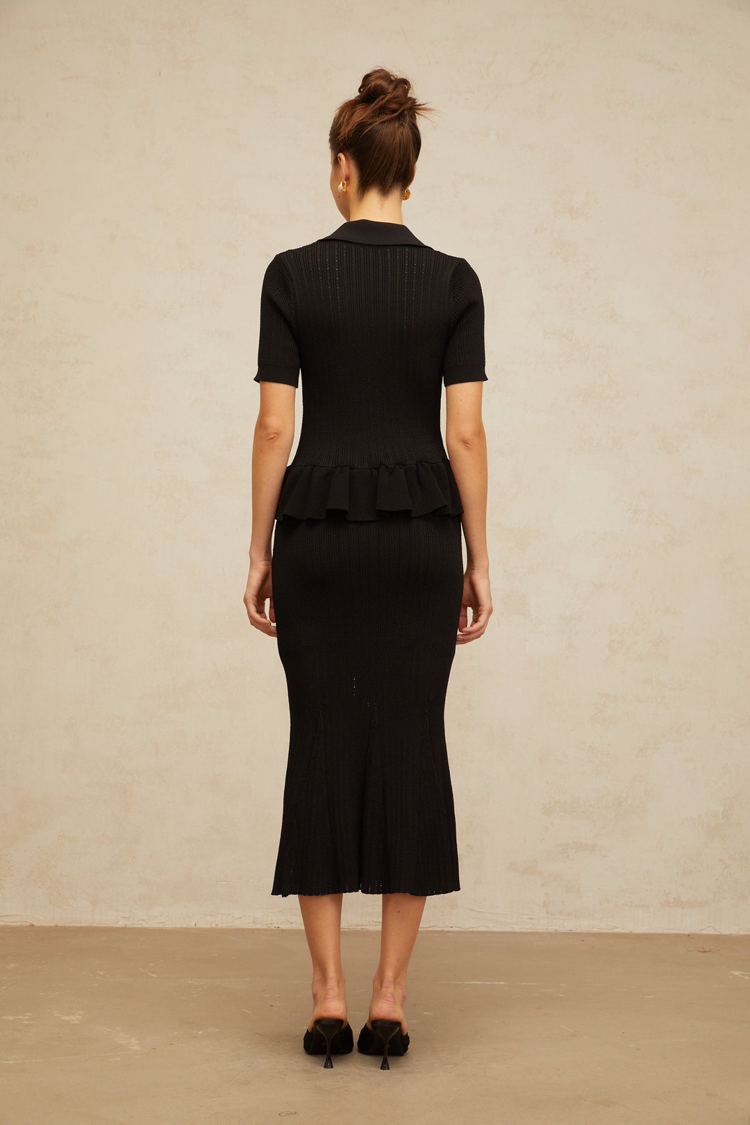Félicie black embellished pointelle-knit midi dress - Celestia Couture