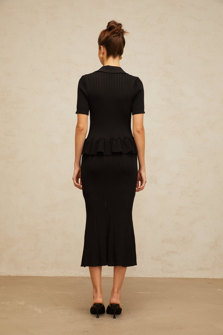 Félicie black embellished pointelle-knit midi dress - Celestia Couture
