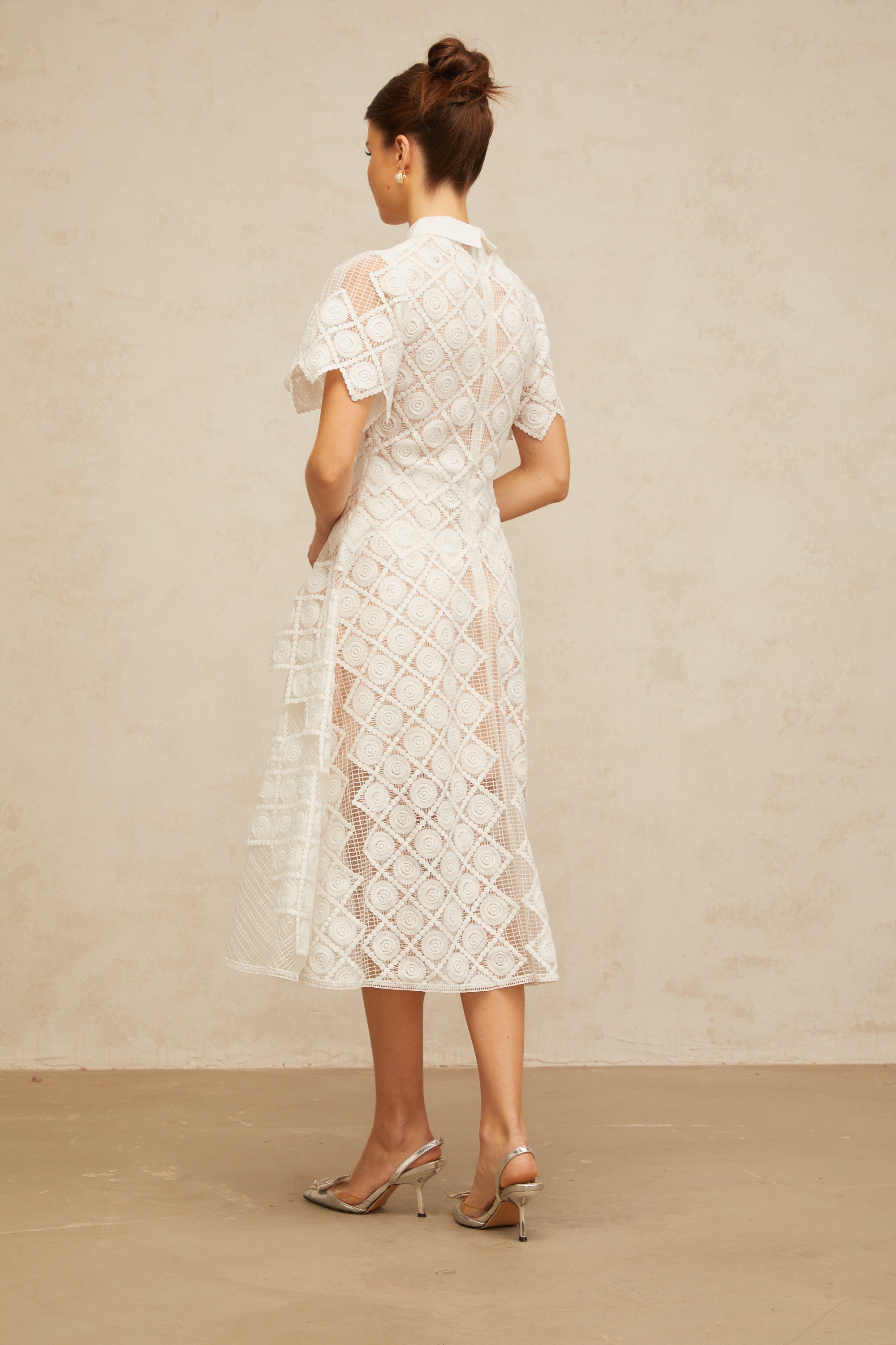Yasmine white floral-embroidered midi dress