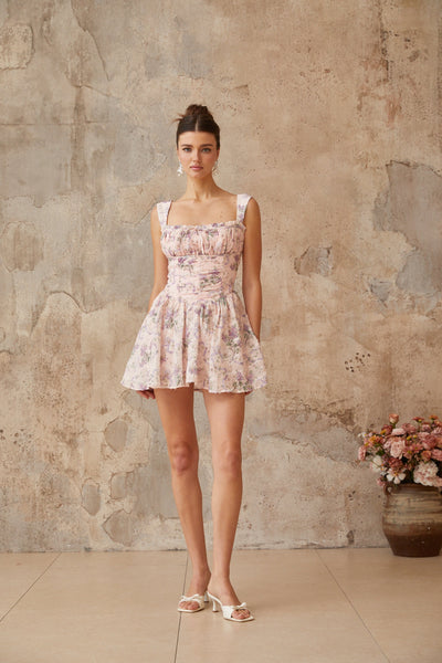 Xavière pink floral-print shirred mini dress