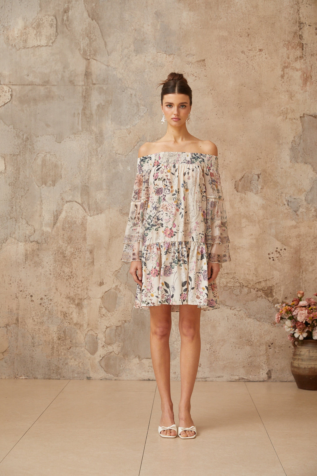 Yasmine smocked floral-print mini dress - Celestia Couture
