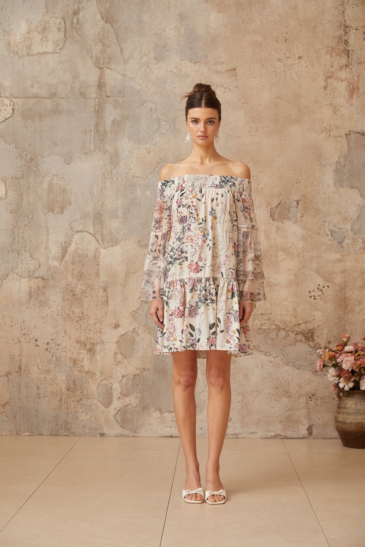 Yasmine smocked floral-print mini dress