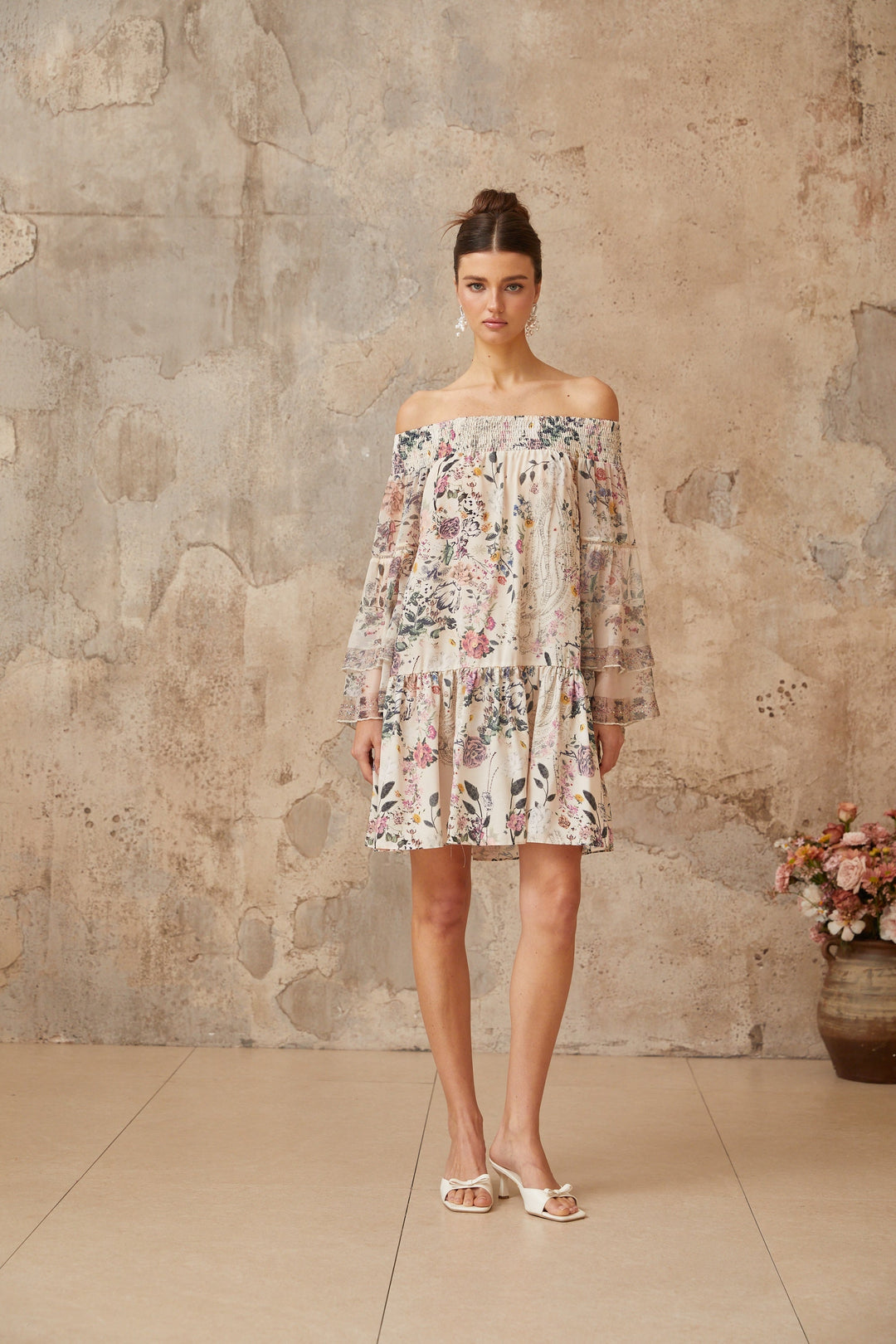 Yasmine smocked floral-print mini dress - Celestia Couture