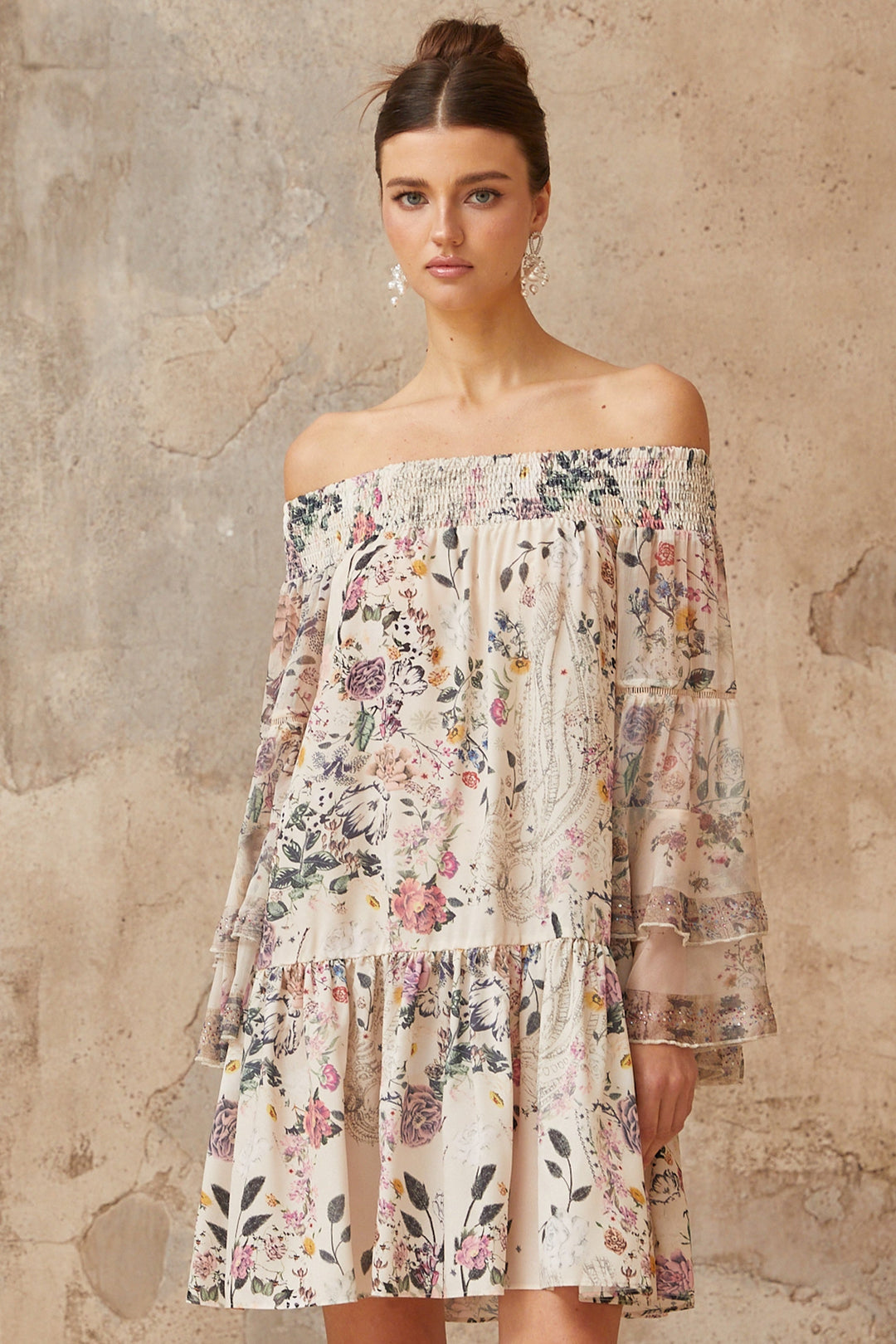 Yasmine smocked floral-print mini dress - Celestia Couture