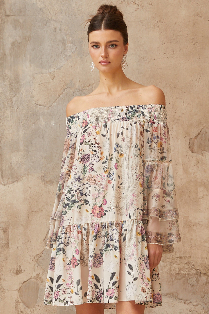 Yasmine smocked floral-print mini dress - Celestia Couture