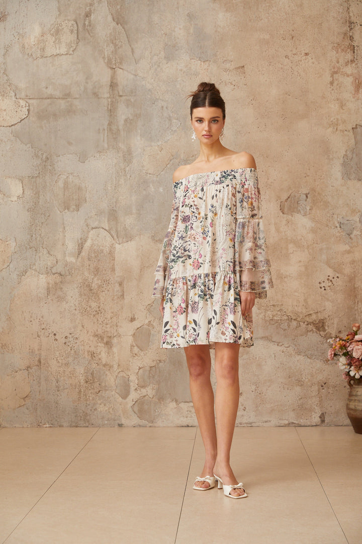 Yasmine smocked floral-print mini dress - Celestia Couture