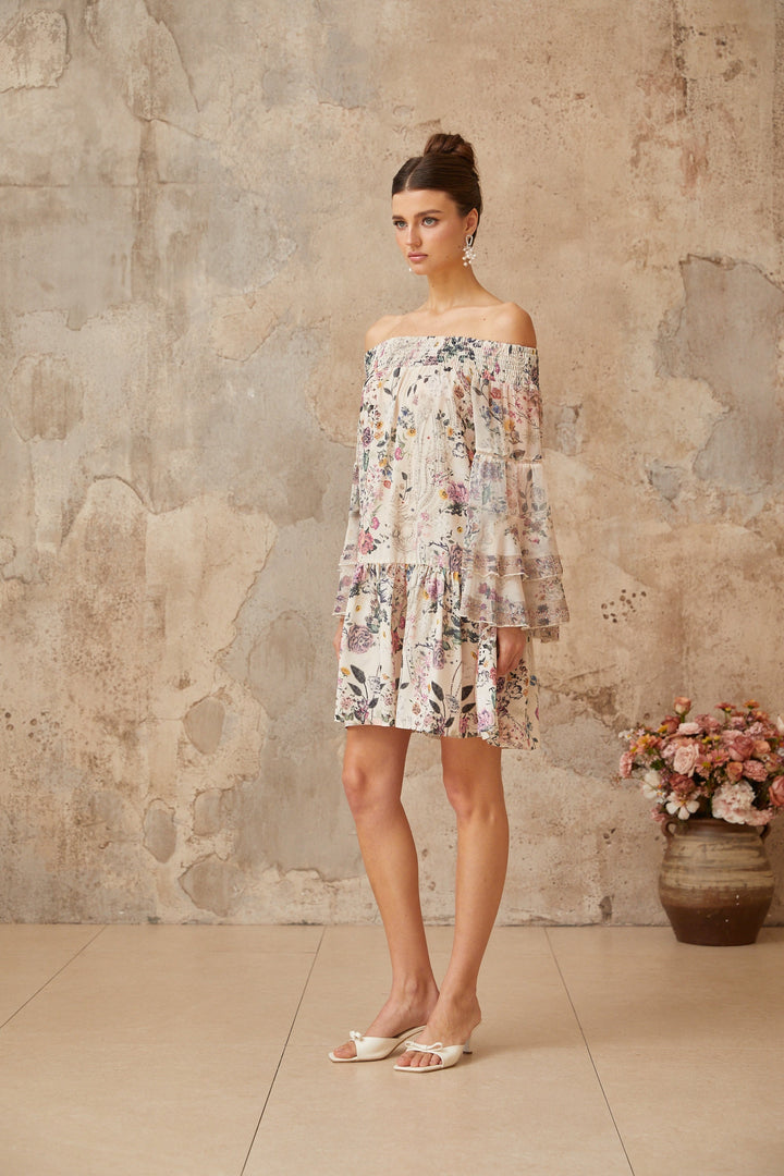 Yasmine smocked floral-print mini dress - Celestia Couture