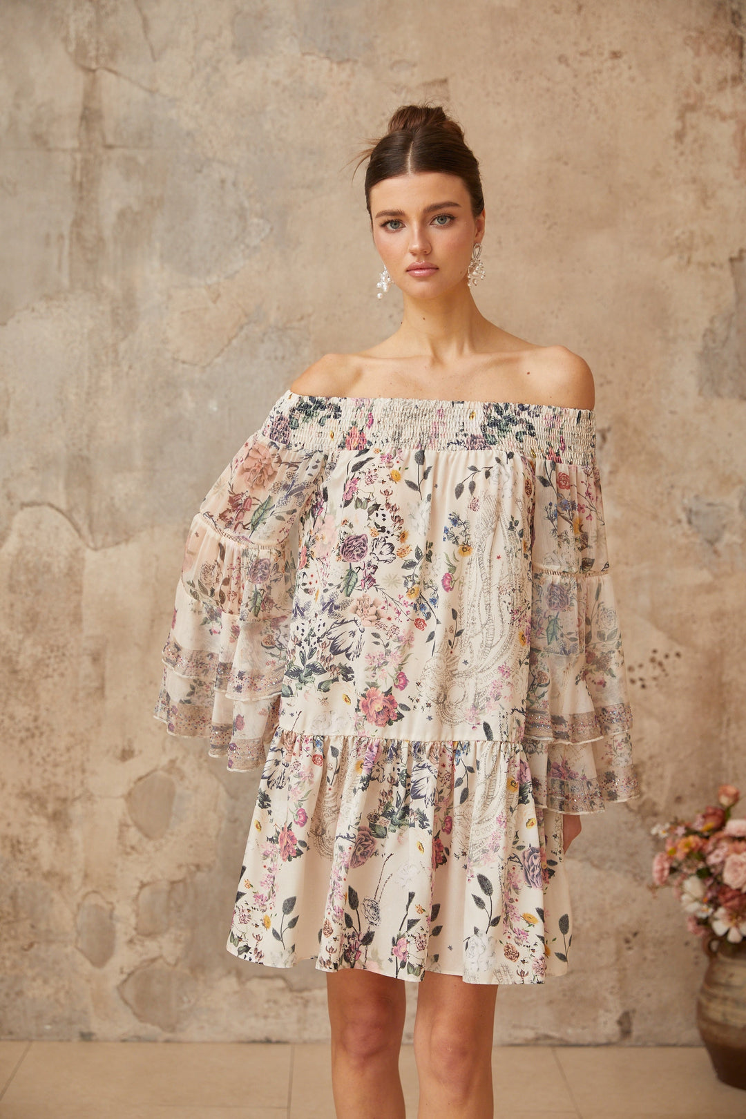 Yasmine smocked floral-print mini dress - Celestia Couture
