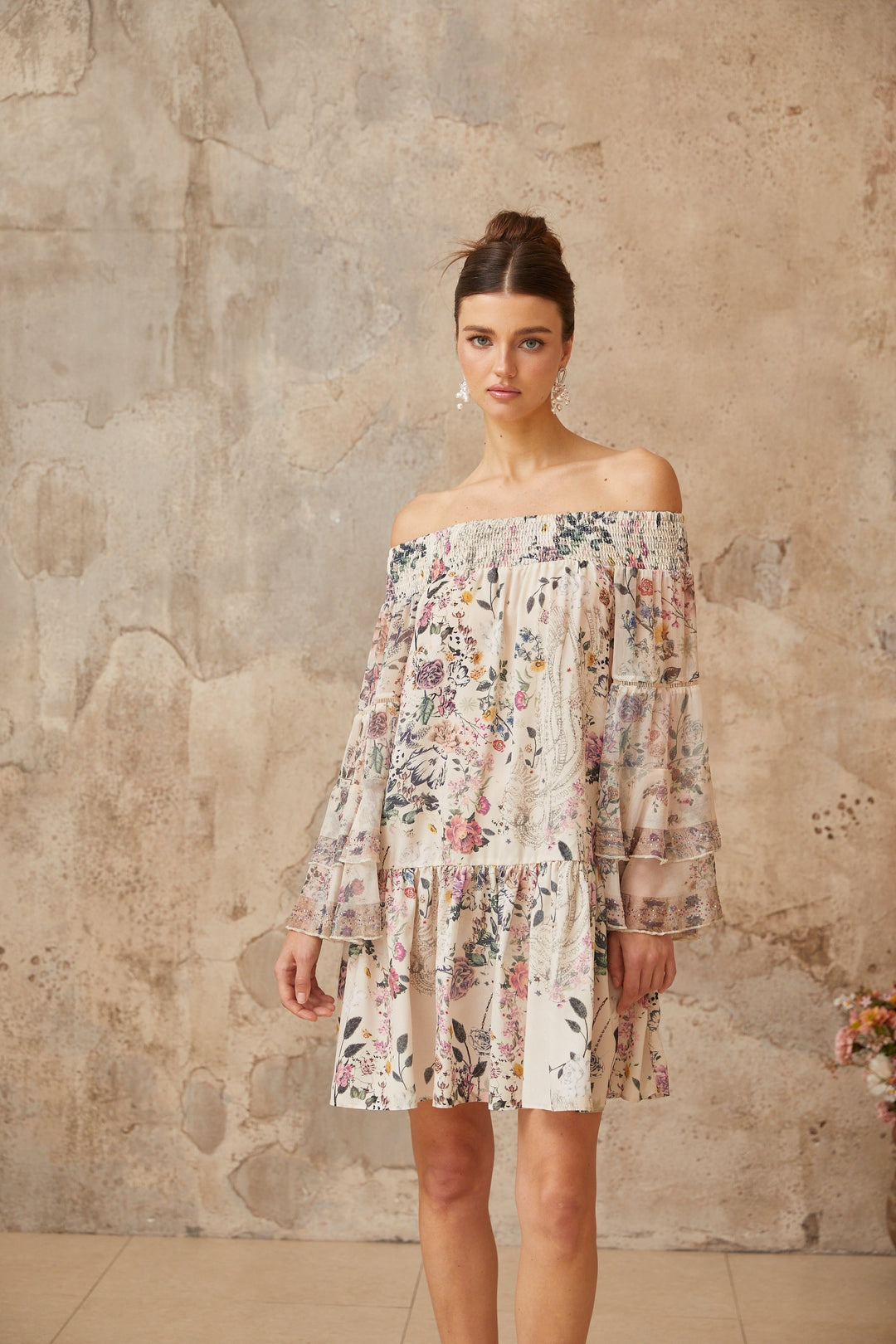 Yasmine smocked floral-print mini dress - Celestia Couture