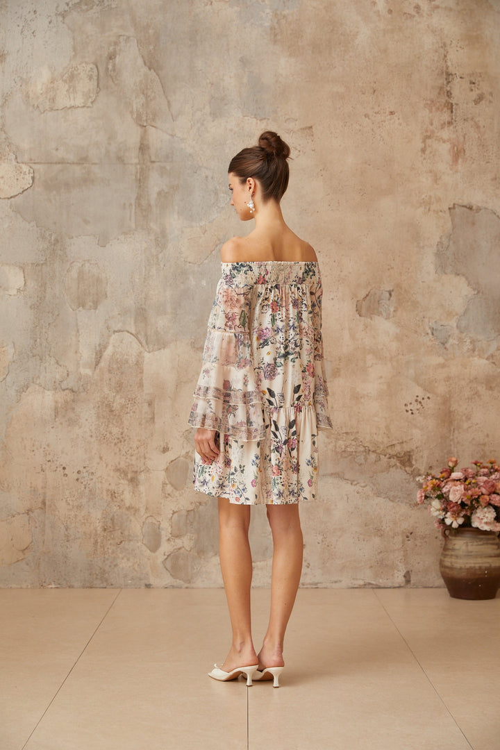 Yasmine smocked floral-print mini dress - Celestia Couture
