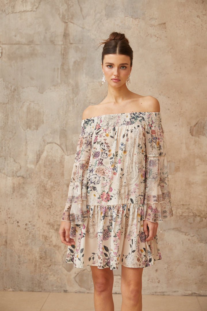 Yasmine smocked floral-print mini dress - Celestia Couture