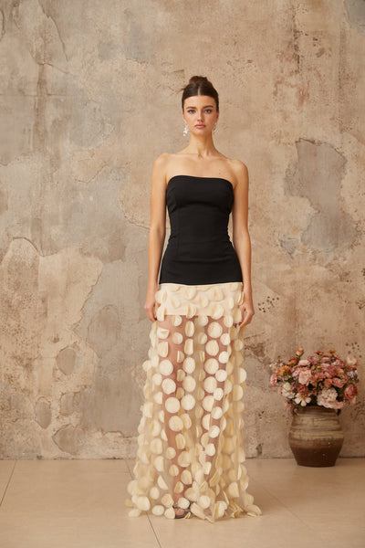Xénia contrast-color 3d-polka-dot maxi dress
