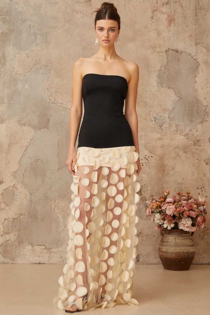 Xénia contrast-color 3d-polka-dot maxi dress - Celestia Couture