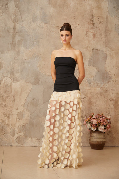 Xénia contrast-color 3d-polka-dot maxi dress