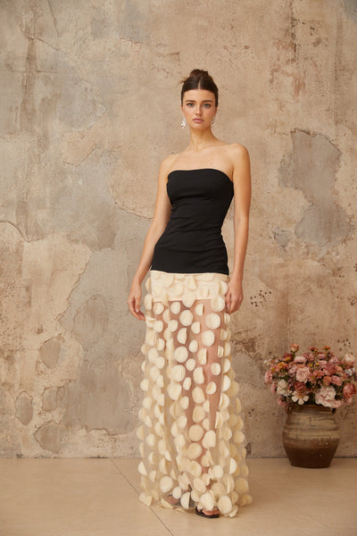 Xénia contrast-color 3d-polka-dot maxi dress