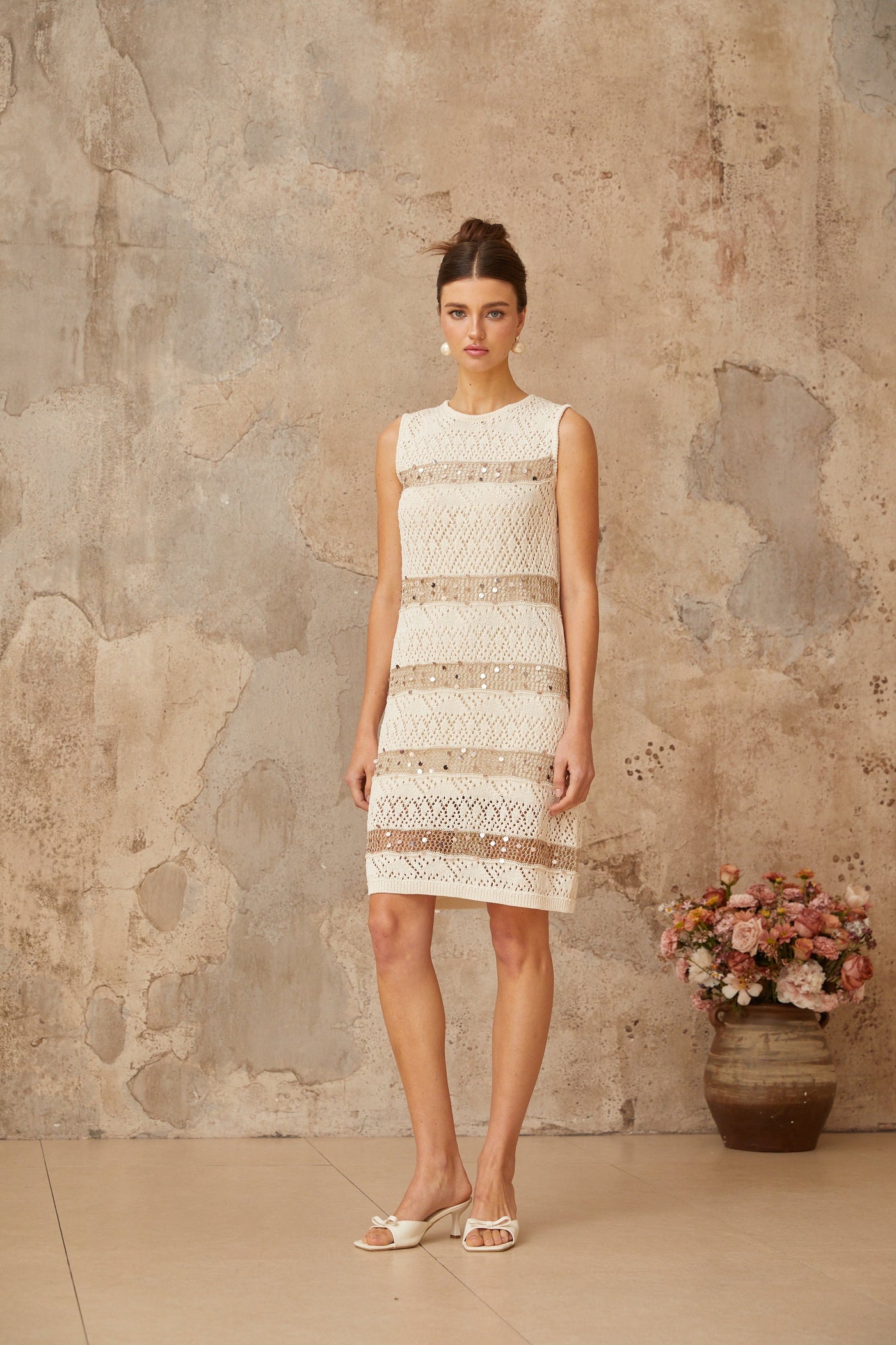 Colette off-white sequined crochet-knit mini dress