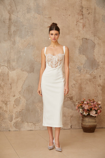 ORIANE lace corset midi dress