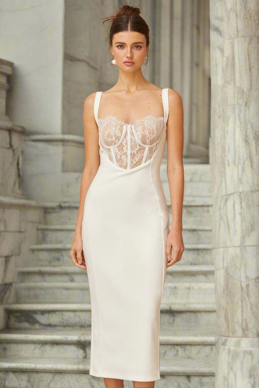 ORIANE lace corset midi dress