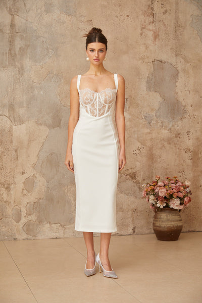ORIANE lace corset midi dress